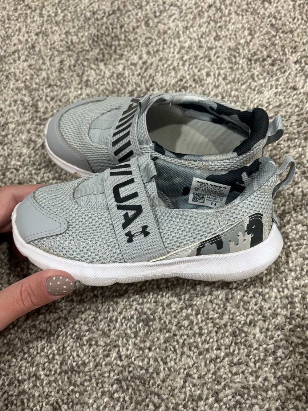 Under Armour Kids Gray Slip-On Sneakers with Camo Accent